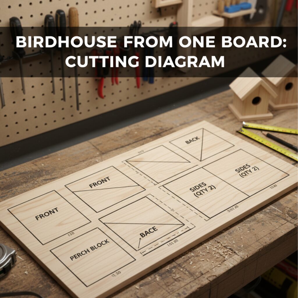 Birdhouse cutting diagram from a single board