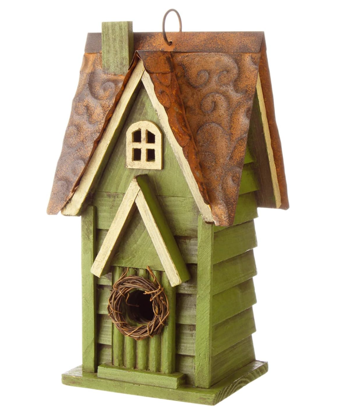 Glitzhome Distressed Green Birdhouse