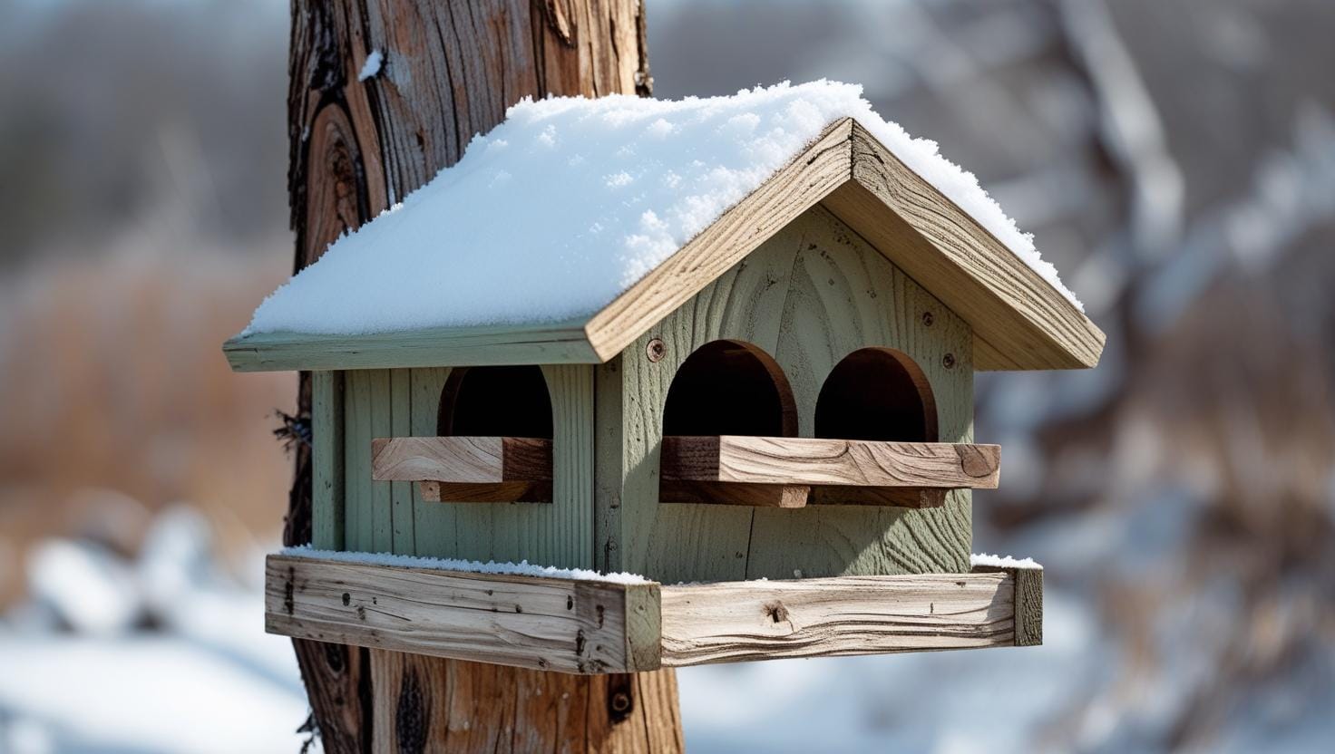 A winterized roosting box with perches and a lower entrance.