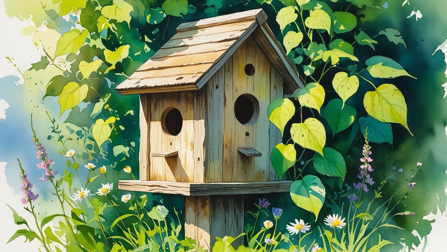 A standard summer birdhouse with a high entrance and no perches.