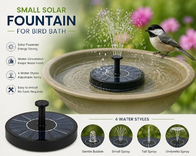 Small Solar Fountain For Bird Bath